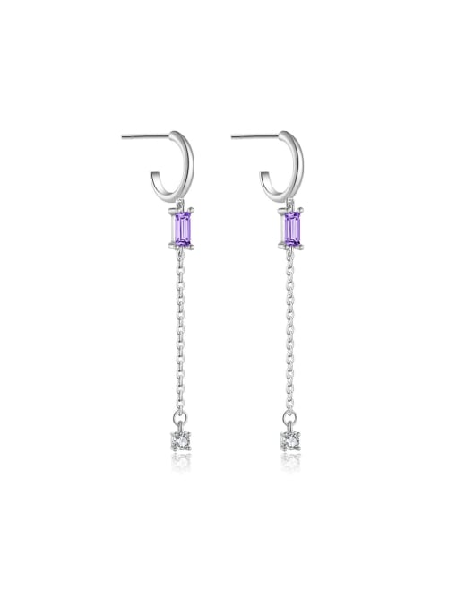 Platinum [Purple] 925 Sterling Silver Cubic Zirconia Geometric Trend Threader Earring